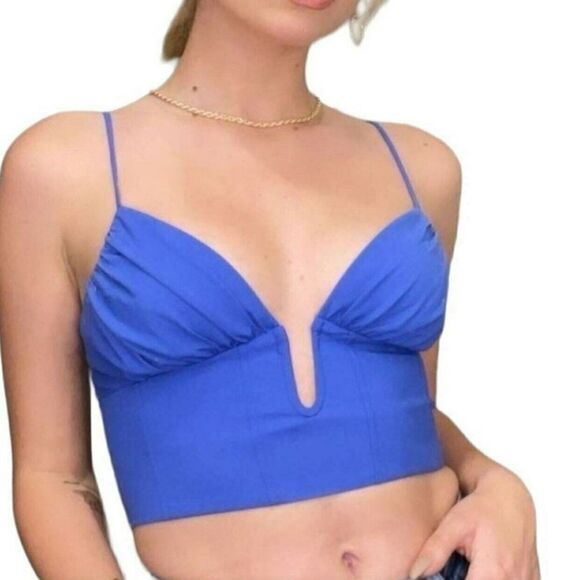 ZARA Corset Crop Top Blue Sz XS‎ - Picture 1 of 5